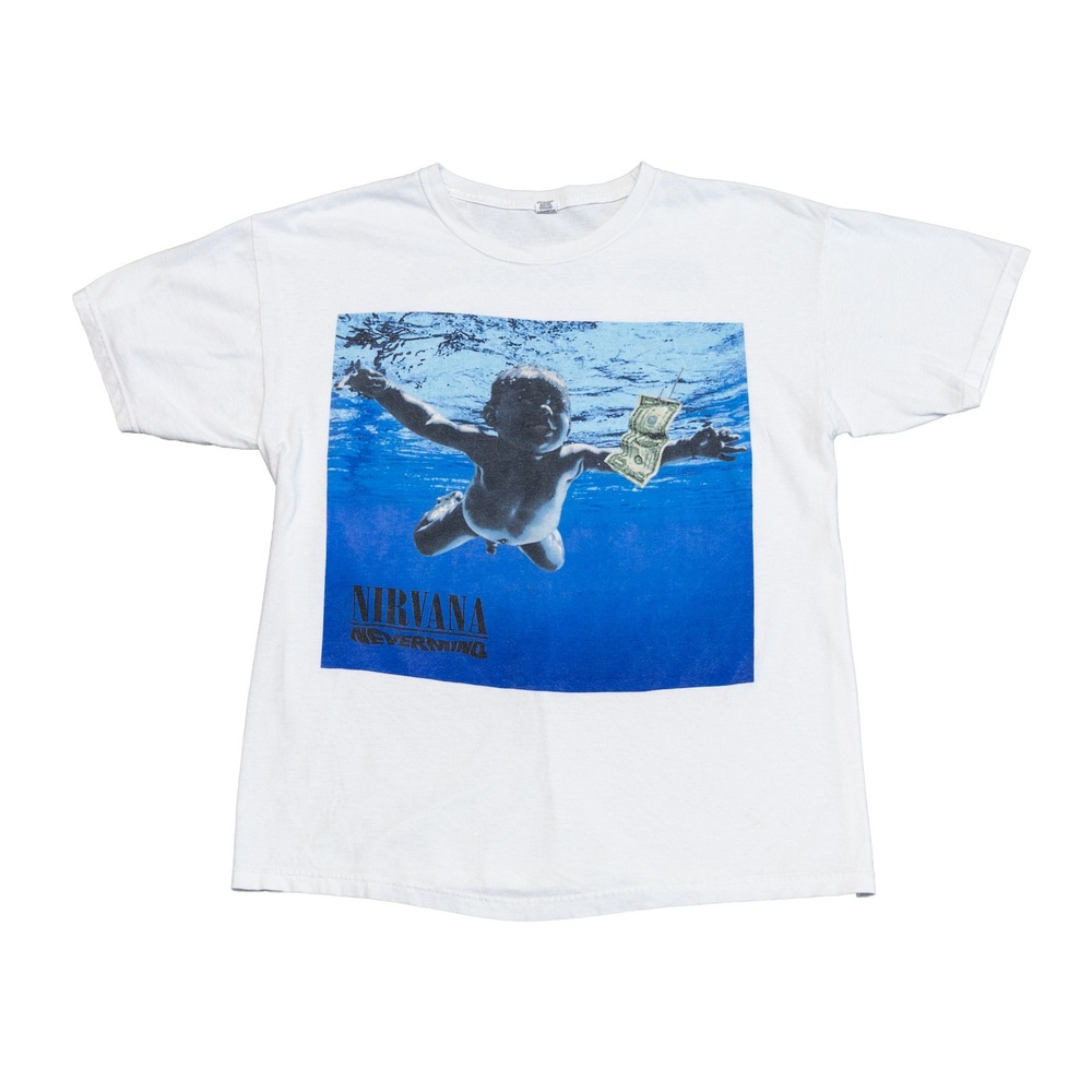 Vintage 2002 Nirvana Nevermind White Blue Album Band T-Shirt White M&O Size M